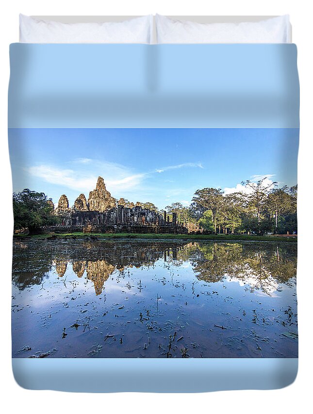 Reflection Duvet Cover featuring the photograph Angkor Wat temple by Stelios Kleanthous