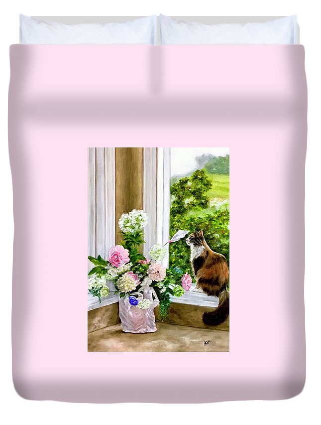 Calico Cat Duvet Cover featuring the painting Anika by Dr Pat Gehr
