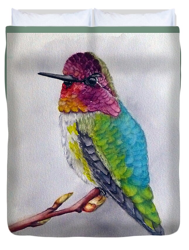 Hummingbird Duvet Cover featuring the painting Anna's Hummingbird by Kelly Mills