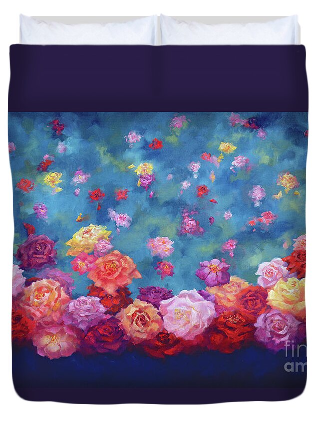 Anniversary Roses Duvet Cover featuring the painting Anniversary by Lee Campbell