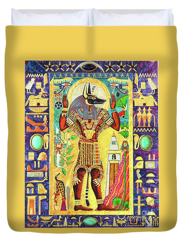 Anpu Duvet Cover featuring the mixed media Anpu Lord of the Sacred Land by Ptahmassu Nofra-Uaa