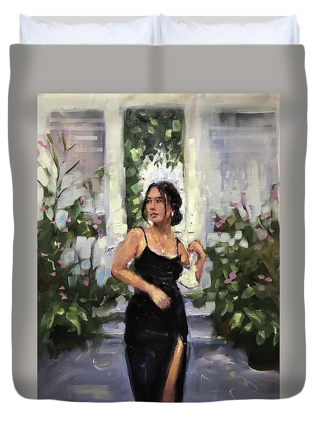 Figurative Duvet Cover featuring the painting Anticipation by Ashlee Trcka