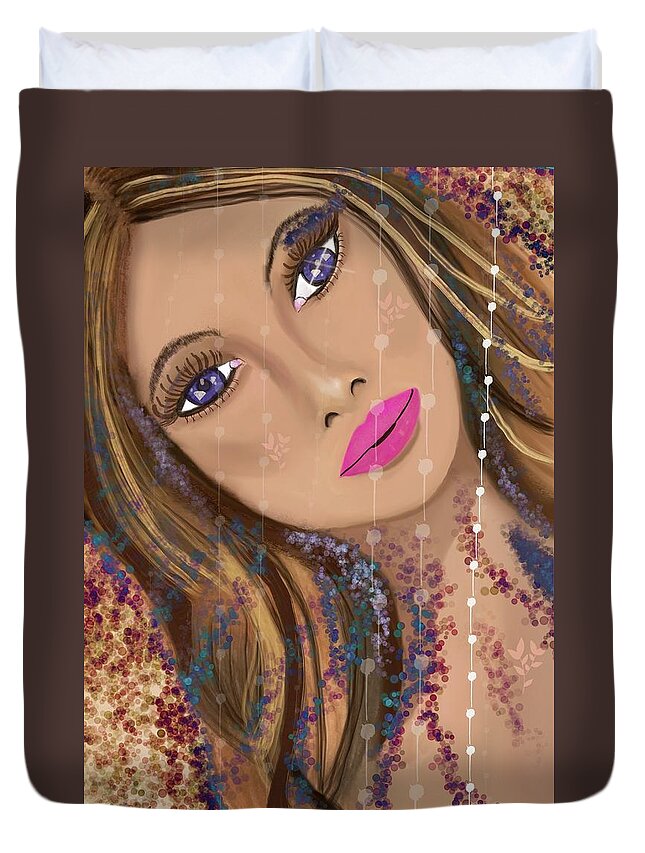 Whimsical Illustrations Duvet Cover featuring the mixed media Antonella by Lorie Fossa