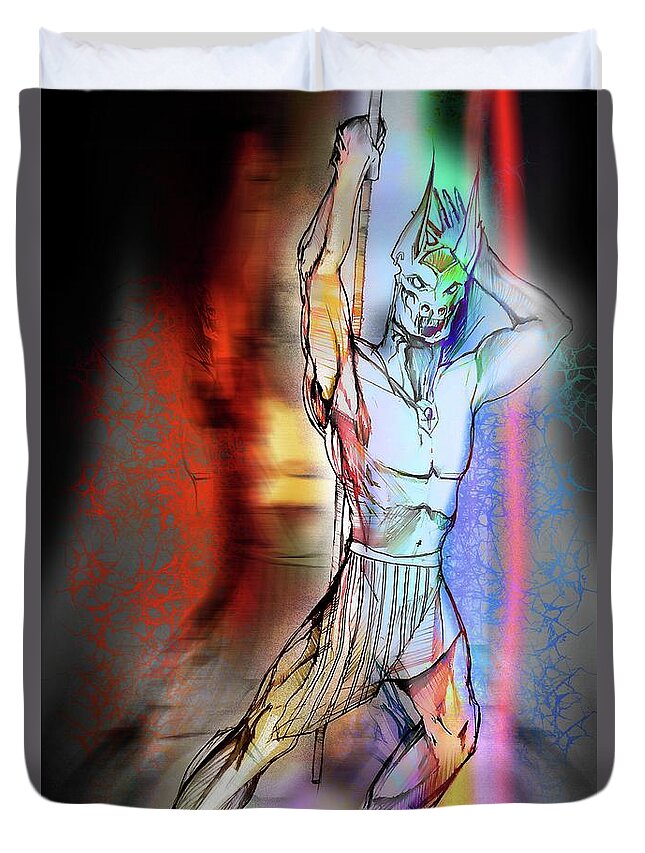  Duvet Cover featuring the painting Anubis by John Gholson