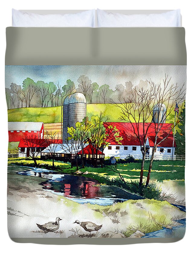 Watercolor Duvet Cover featuring the painting Apple Pie and Cracker Jack by Mick Williams