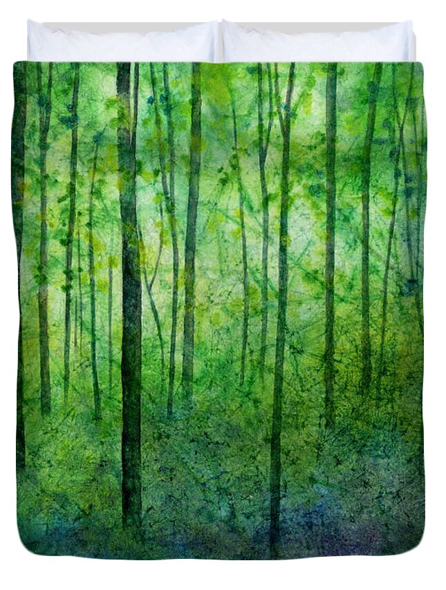 Green Duvet Cover featuring the painting April Hues by Hailey E Herrera