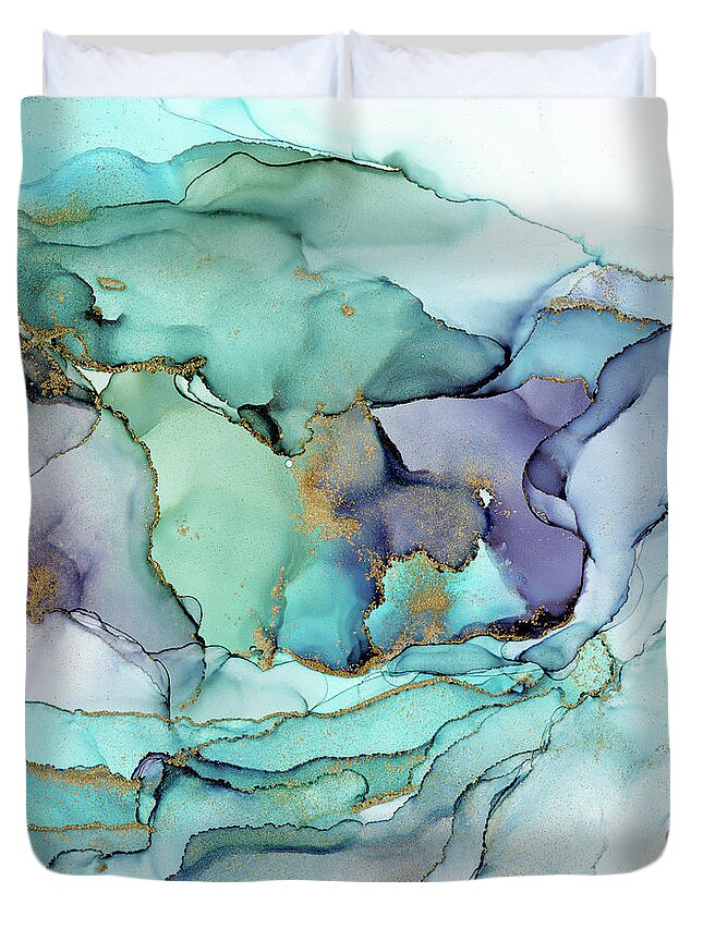 Aquamarine Duvet Cover featuring the painting Aquamarine Teal Waves by Olga Shvartsur