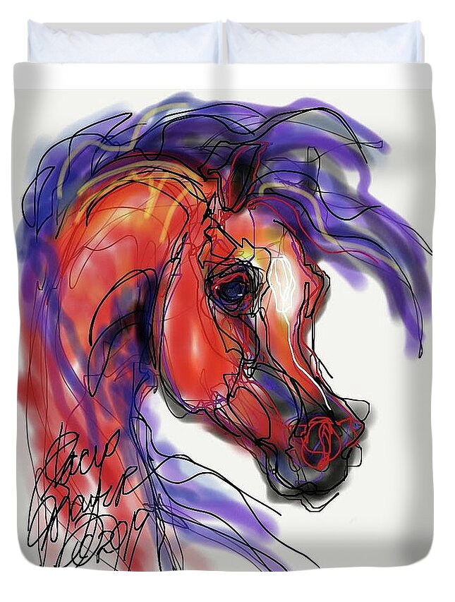 Arabian Stallion Duvet Cover featuring the digital art Arabian in Purple by Stacey Mayer