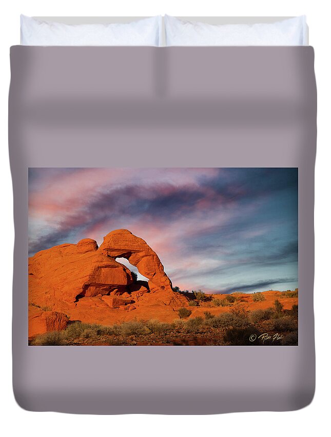 Arch Duvet Cover featuring the photograph Arch at Valley of Fire State Park. by Rikk Flohr