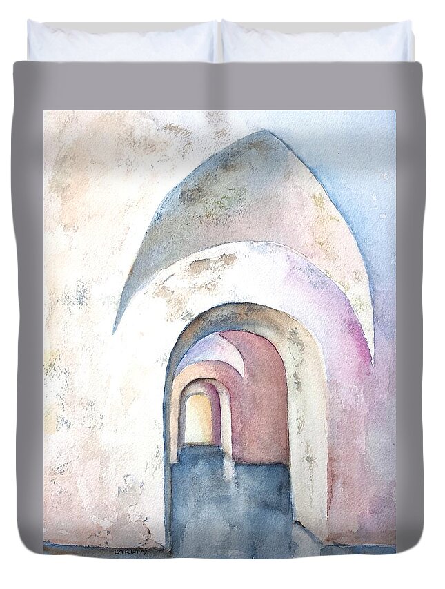 Arches Duvet Cover featuring the painting Arch Door Hallway Infinity by Carlin Blahnik CarlinArtWatercolor
