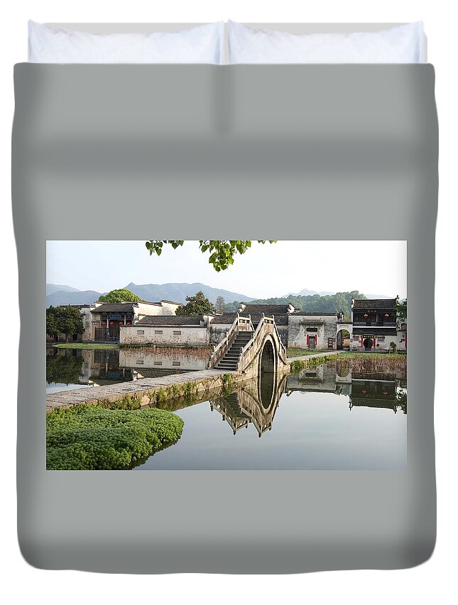 Arched Stone Bridge Duvet Cover featuring the photograph Arched Stone Bridge in Hong Village by Mingming Jiang
