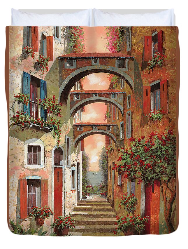 Arches Duvet Cover featuring the painting Archetti In Rosso by Guido Borelli