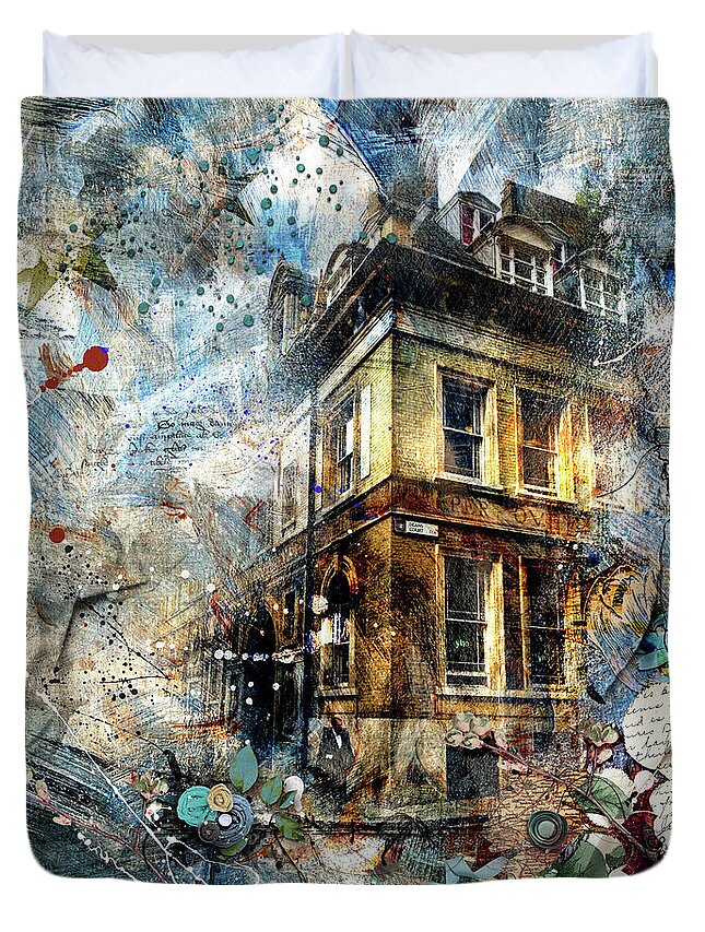 London Duvet Cover featuring the mixed media Architechtural Garden - Gloriana-2 by Nicky Jameson