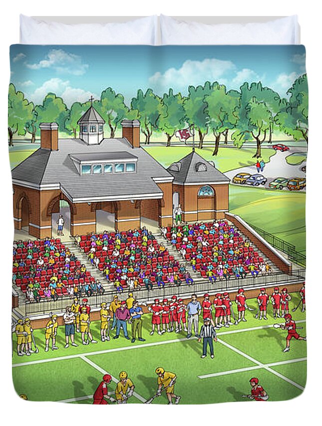 Architectural Illustration Duvet Cover featuring the digital art Architectural Illustrations of Hampden-Sydney College Lacrosse Stadium by Maria Rabinky