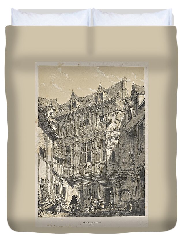 Architecture Of The Middle Ages Abbaye St. Amand Duvet Cover featuring the painting Architecture of the Middle Ages Abbaye St. Amand, Rouen 1838 Joseph Nash by MotionAge Designs