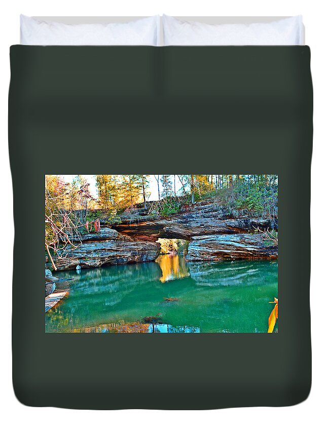 Arch Duvet Cover featuring the photograph Archway over the Lake by Stacie Siemsen