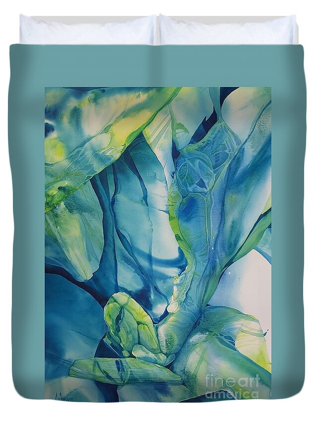 Watercolour Ice Arctic Ecological Blue Abstract Transparent Duvet Cover featuring the painting Arctic Ice by Donna Acheson-Juillet