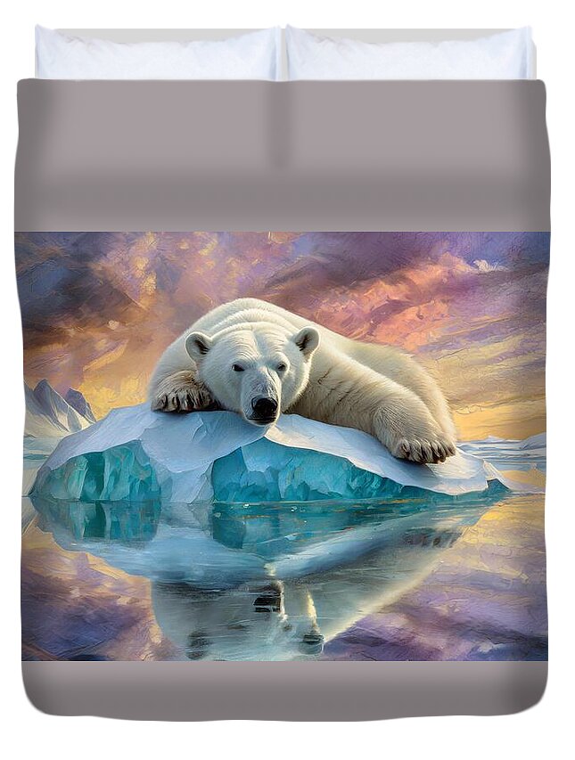 Oil Painting Duvet Cover featuring the mixed media Arctic Slumber by Susan Rydberg