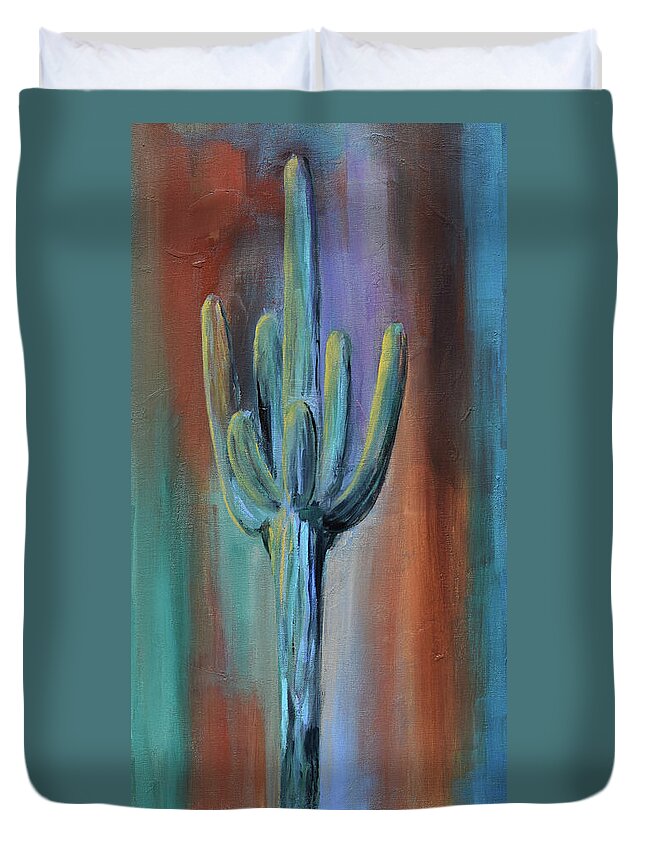 Saguaro Duvet Cover featuring the painting Arizona Giant by Elise Palmigiani