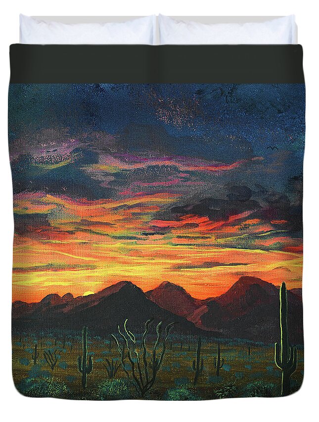 Tucson Duvet Cover featuring the painting Arizona Sunset over Tucson Mountains by Chance Kafka