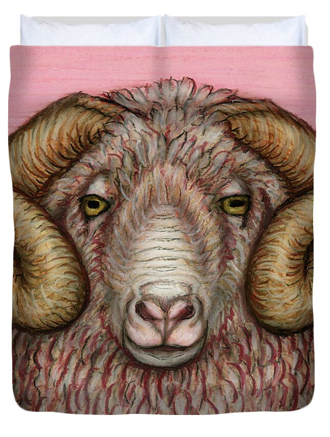 Ram Duvet Cover featuring the painting Arles Merino Ram by Amy E Fraser