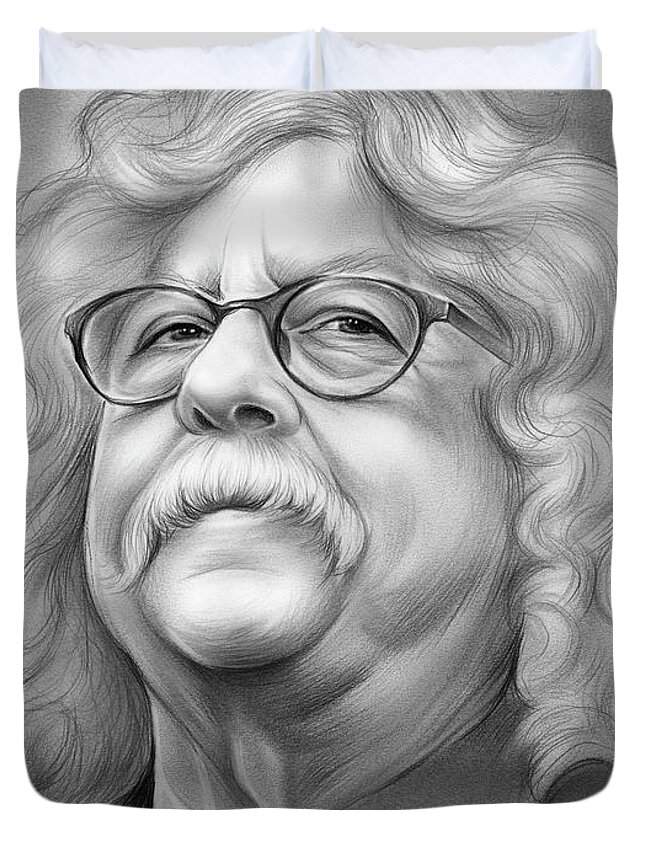 Arlo Guthrie Duvet Cover featuring the drawing Arlo - pencil by Greg Joens