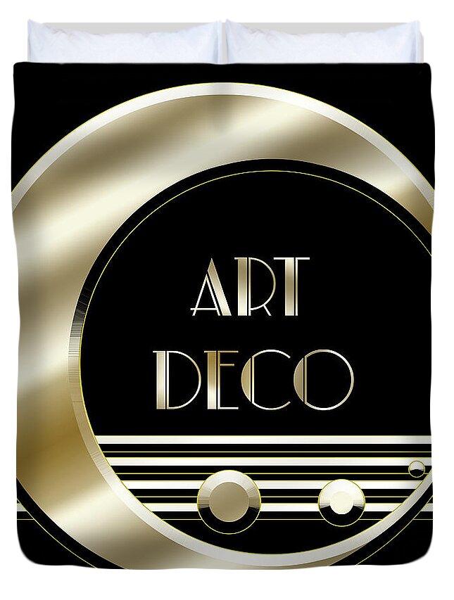 Artdeco Logo Gold Duvet Cover featuring the digital art Art Deco Logo - Black and Gold by Chuck Staley