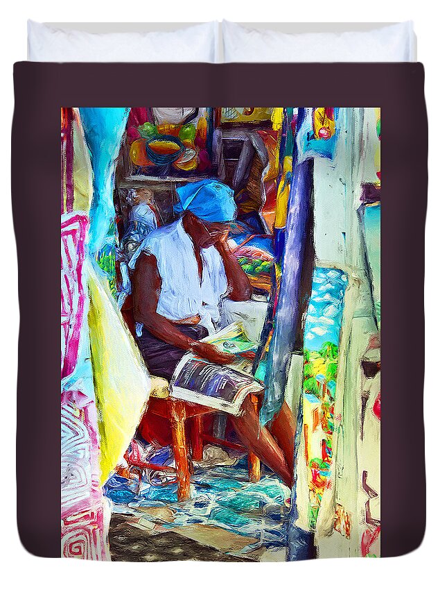 Art Kiosk Duvet Cover featuring the digital art Art kiosk in Bocas del Toro, Panama by Tatiana Travelways