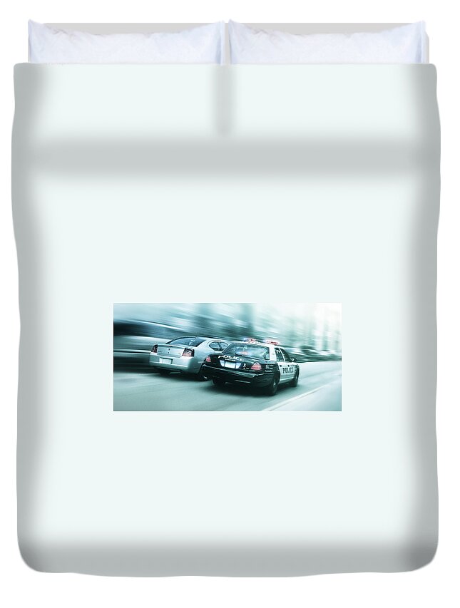 Action Duvet Cover featuring the digital art Art - The Car Chase by Matthias Zegveld
