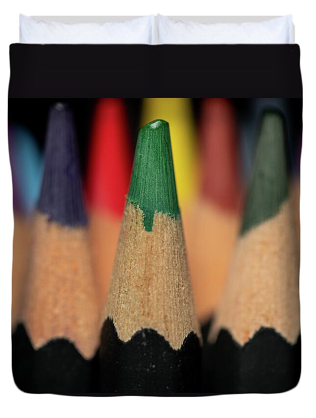 Pencil Duvet Cover featuring the photograph Artist Tools - Macro 2 by Amelia Pearn