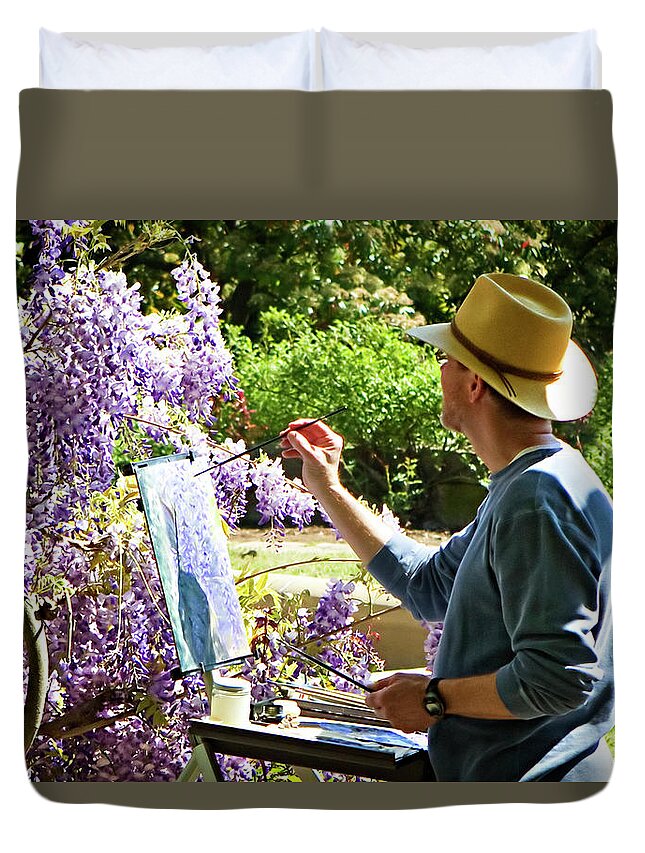 Color Duvet Cover featuring the photograph Artist with Canvas by Alan Hausenflock