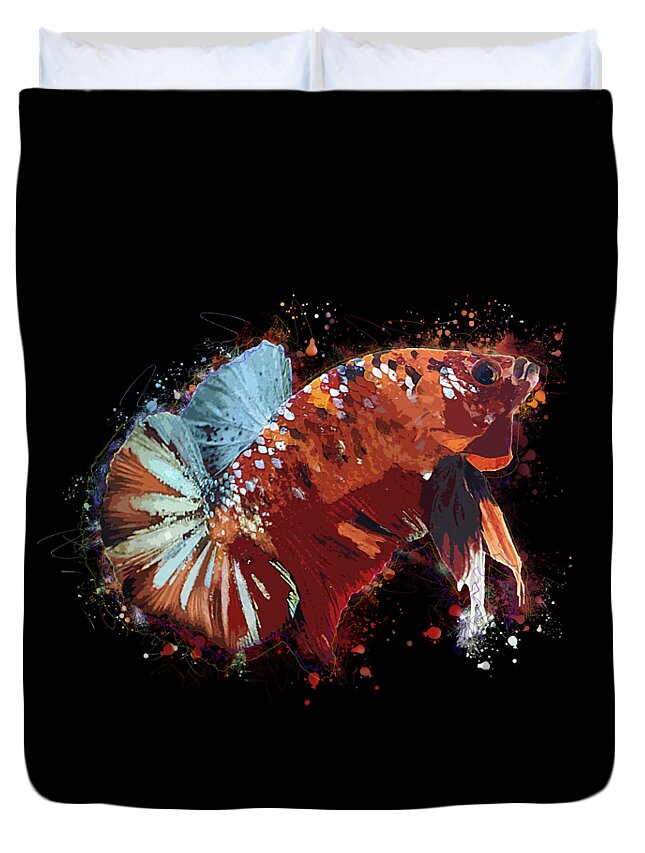 Artistic Duvet Cover featuring the digital art Artistic Brown Multicolor Betta Fish by Sambel Pedes