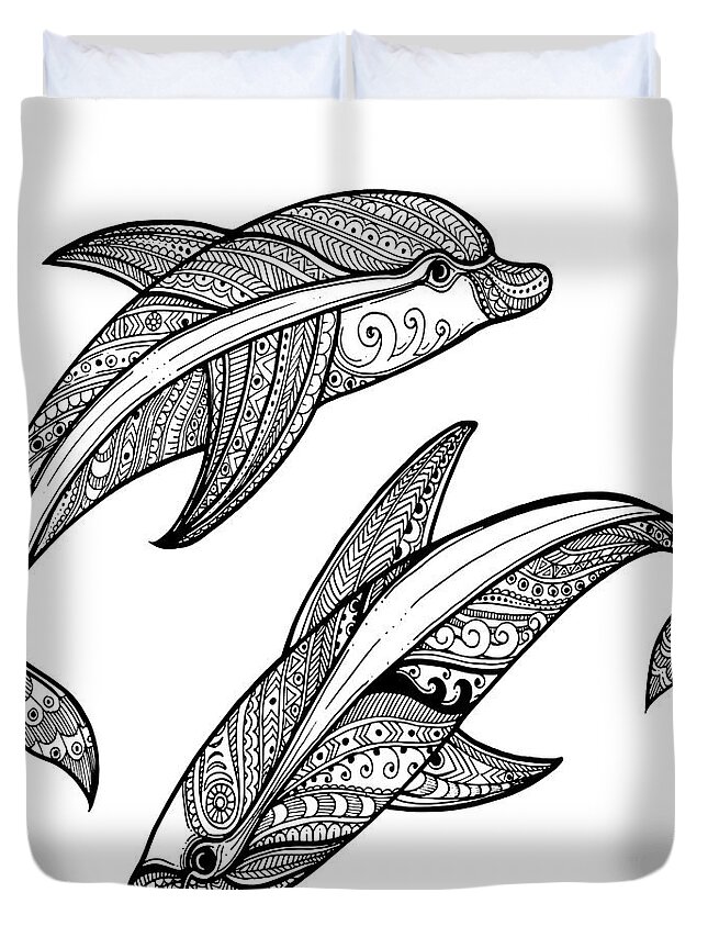 Artistic Henna White Dolphins Duvet Cover by Noirty Designs - Fine Art  America