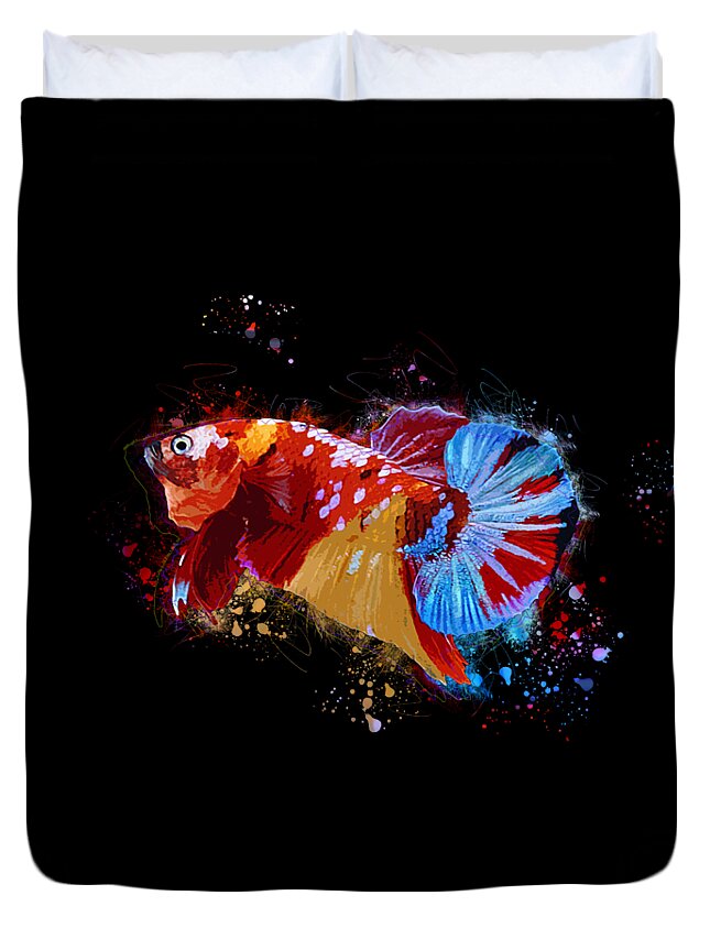 Artistic Duvet Cover featuring the digital art Artistic Nemo Multicolor Betta Fish by Sambel Pedes
