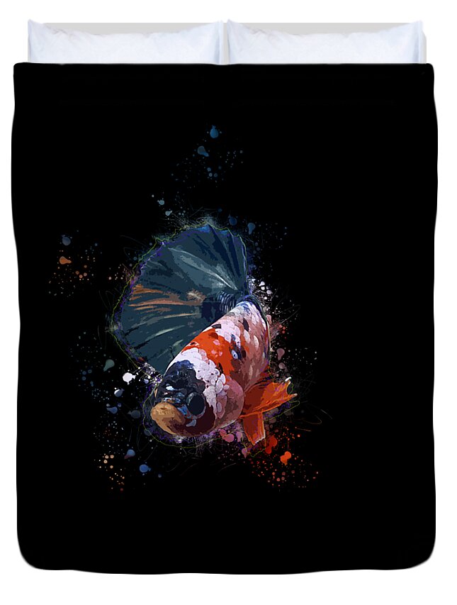 Artistic Duvet Cover featuring the digital art Artistic Orange Base Multicolor Betta Fish by Sambel Pedes