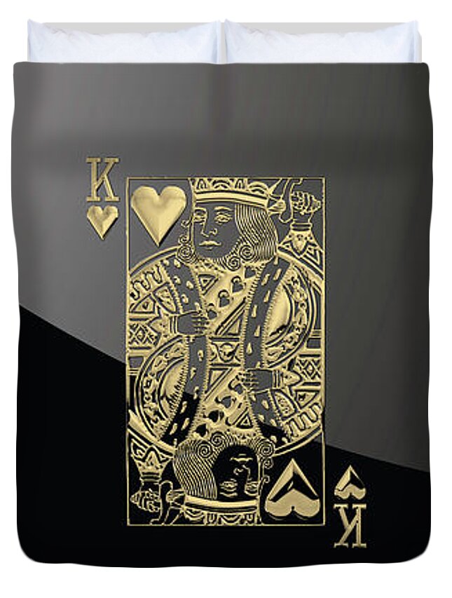 'gamble' Collection By Serge Averbukh Duvet Cover featuring the digital art King of Hearts in Gold on Black by Serge Averbukh