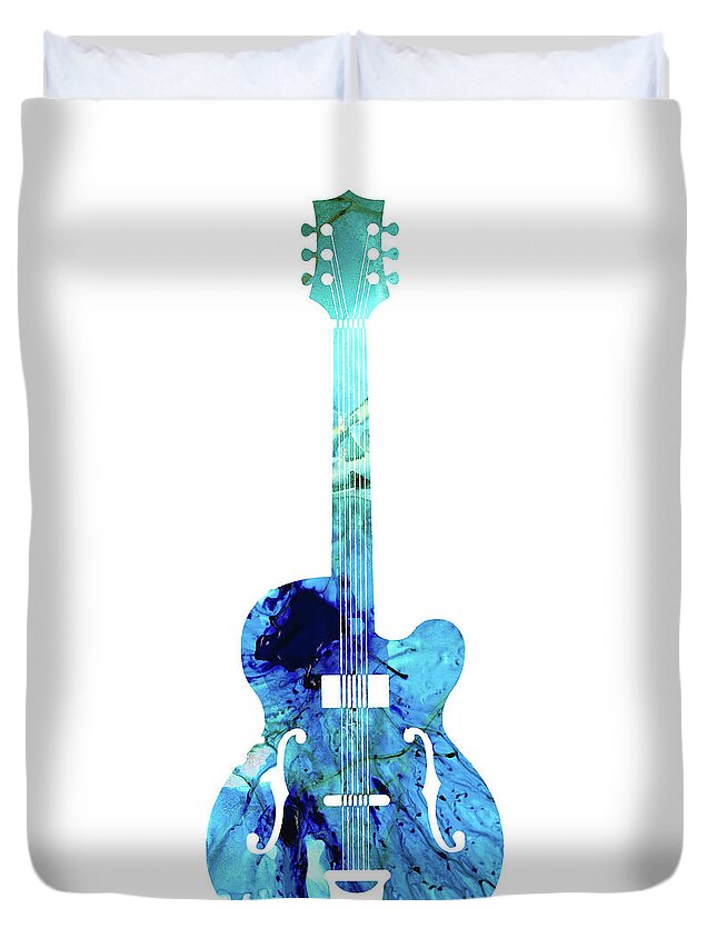 Guitar Duvet Cover featuring the painting Vintage Guitar 2 - Colorful Abstract Musical Instrument by Sharon Cummings
