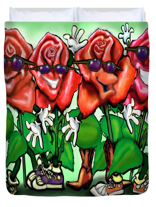 Rose Duvet Cover featuring the painting Roses Party by Kevin Middleton