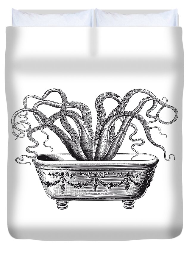 Octopus Duvet Cover featuring the digital art Tentacles in the Tub by Eclectic at Heart