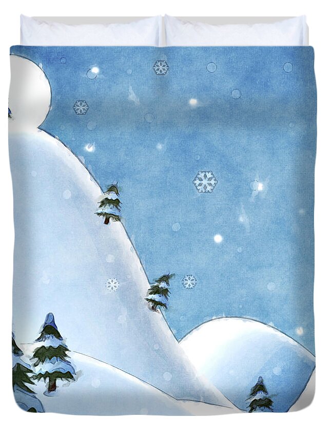 Winter Duvet Cover featuring the digital art Winter Moon by Phil Perkins