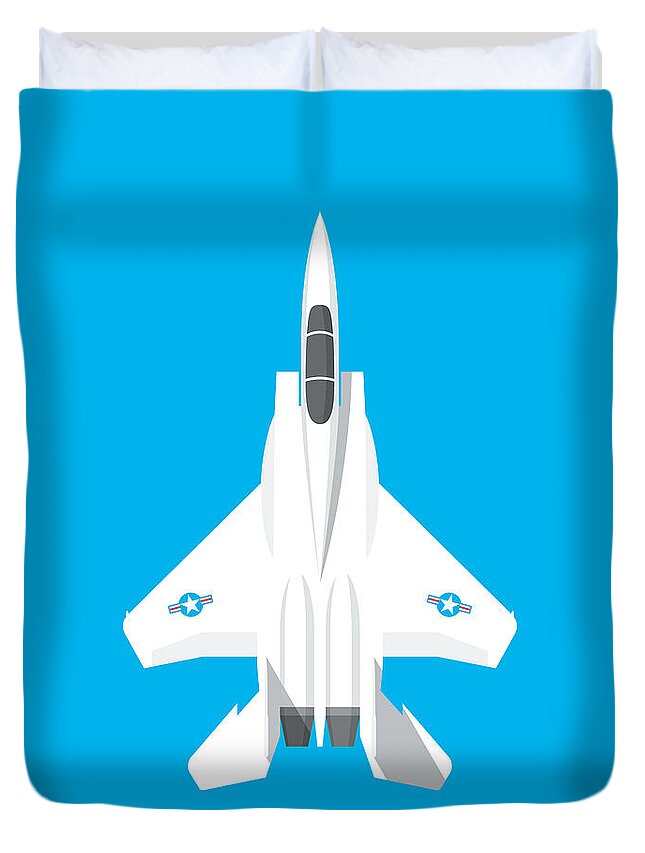 Jet Duvet Cover featuring the digital art F-15 Eagle Fighter Jet Aircraft - Blue by Organic Synthesis