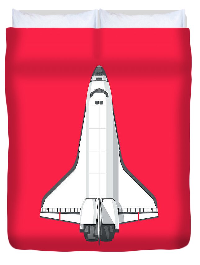 Poster Duvet Cover featuring the digital art Space Shuttle Spacecraft - Crimson by Organic Synthesis