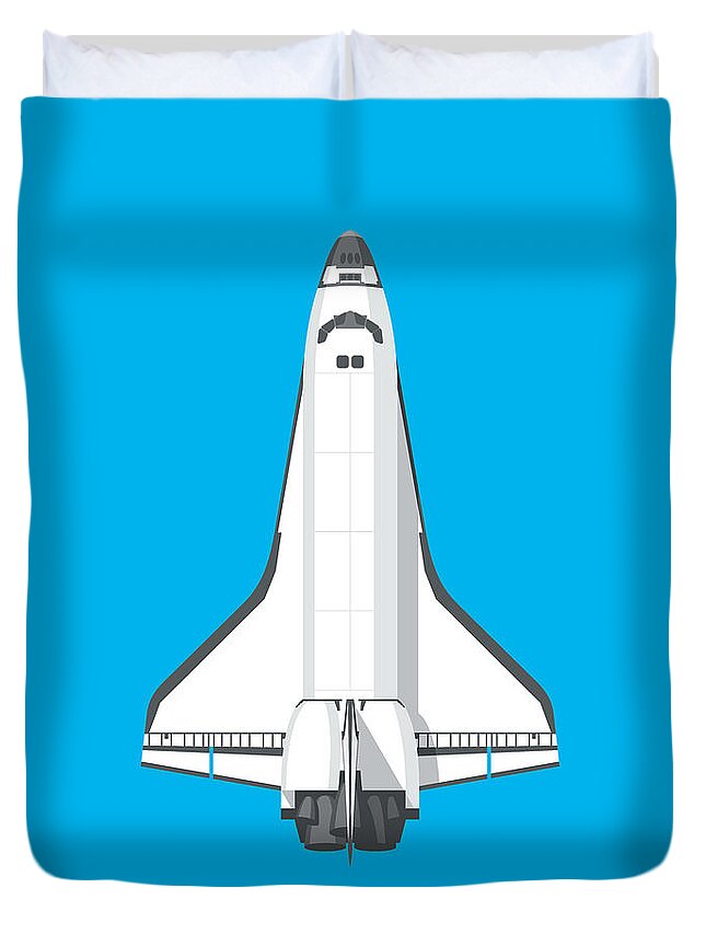 Poster Duvet Cover featuring the digital art Space Shuttle Spacecraft - Cyan by Organic Synthesis