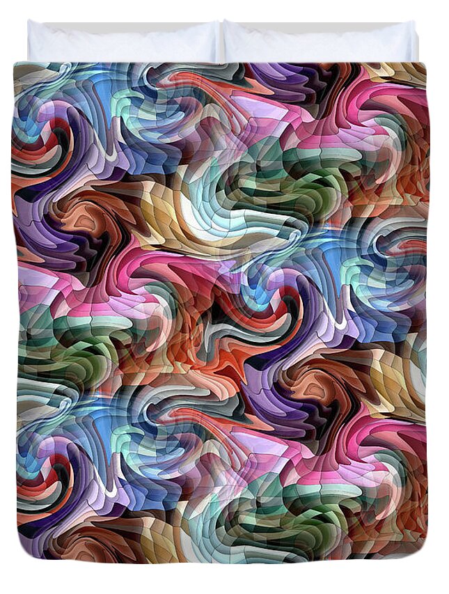 Abstract Duvet Cover featuring the mixed media Fluidity- Colorful Abstract Mosaic by Shelli Fitzpatrick