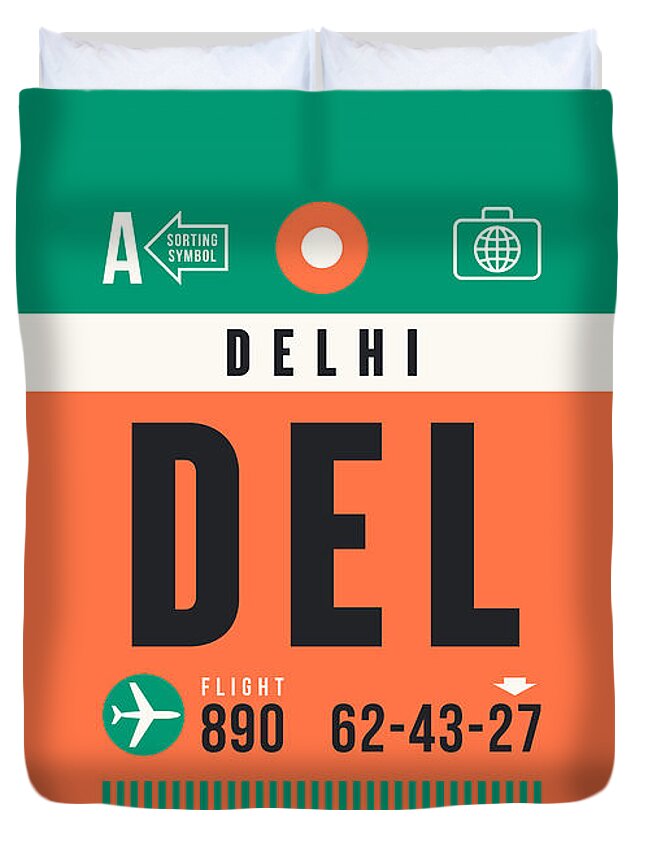 Airline Duvet Cover featuring the digital art Luggage Tag A - DEL Delhi India by Organic Synthesis