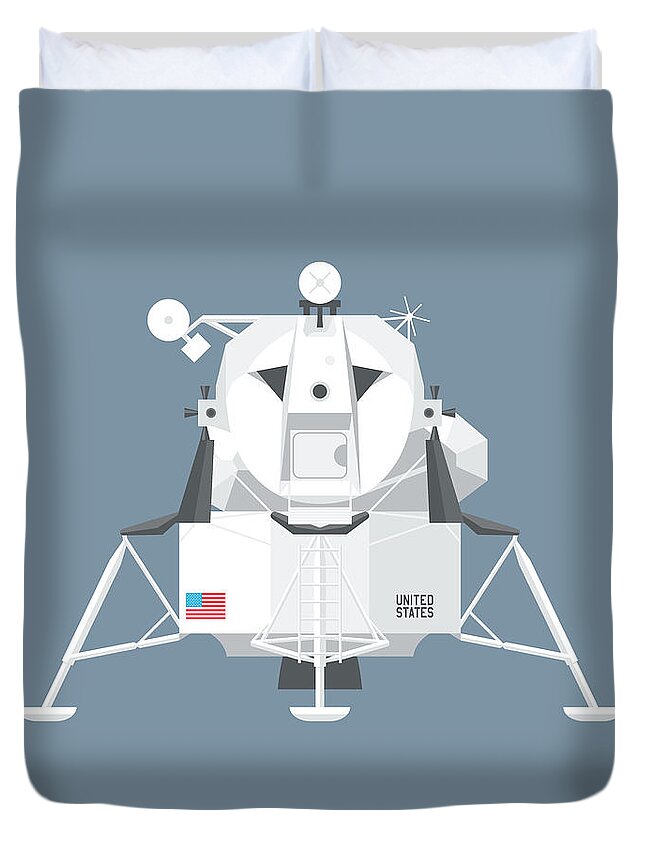 Apollo 11 Duvet Cover featuring the digital art Apollo Lunar Module Lander Minimal - Slate by Organic Synthesis