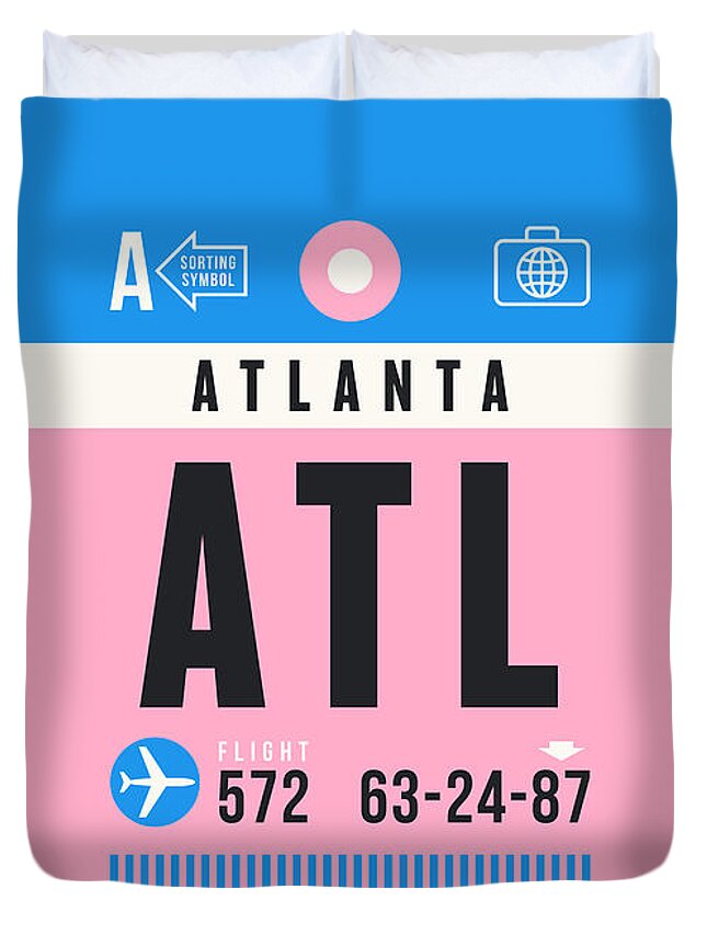 Airline Duvet Cover featuring the digital art Luggage Tag A - ATL Atlanta USA by Organic Synthesis