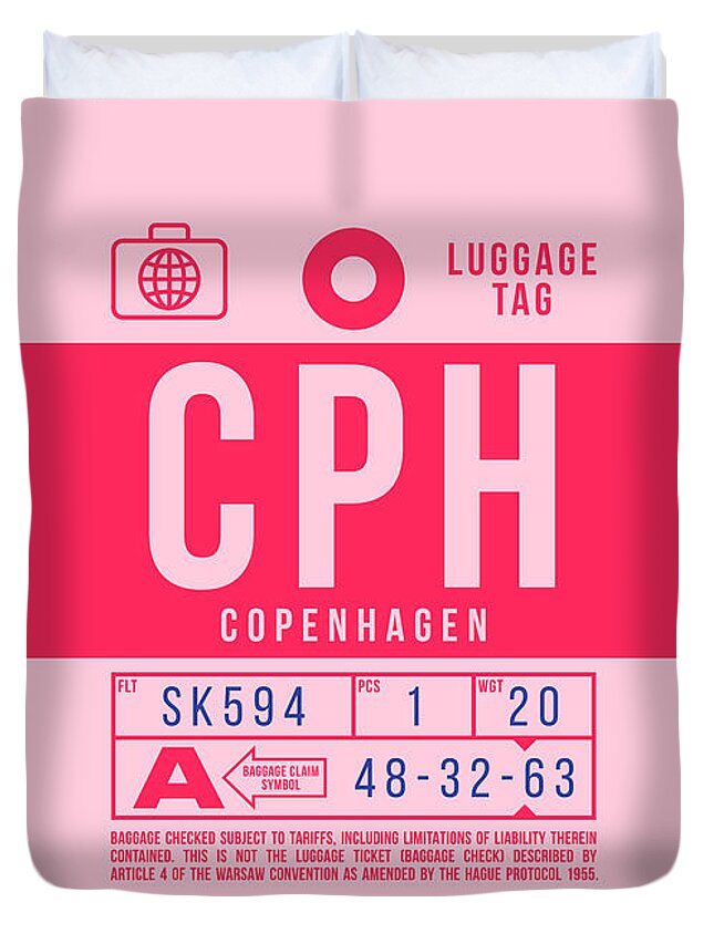 Airline Duvet Cover featuring the digital art Luggage Tag B - CPH Copenhagen Denmark by Organic Synthesis