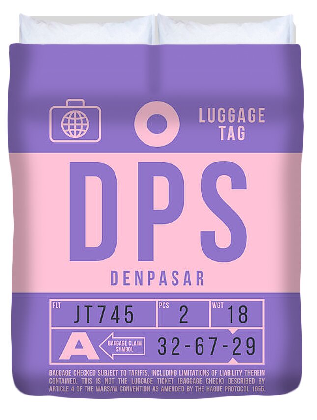 Airline Duvet Cover featuring the digital art Luggage Tag B - DPS Denpasar Bali Indonesia by Organic Synthesis