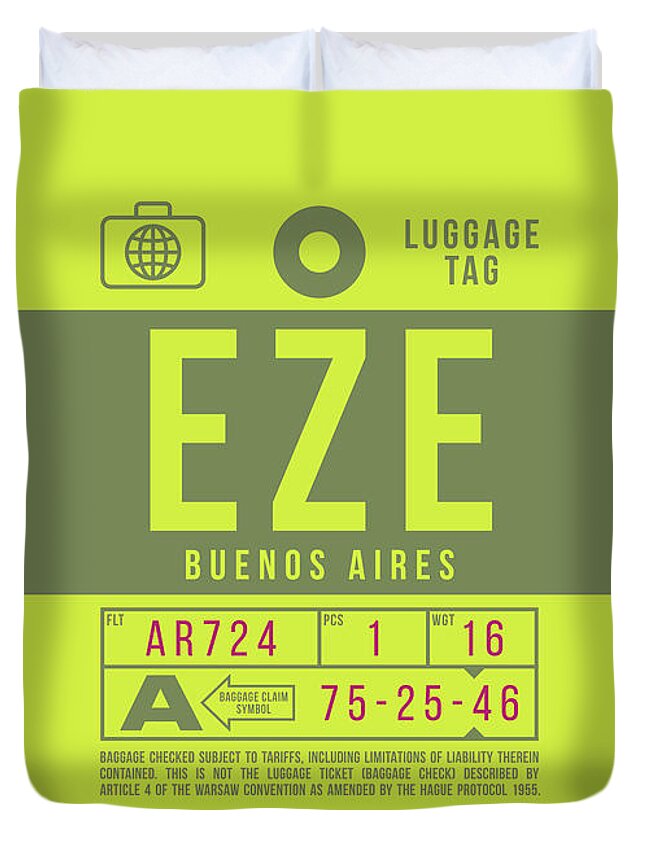 Airline Duvet Cover featuring the digital art Luggage Tag B - EZE Buenos Aires Argentina by Organic Synthesis